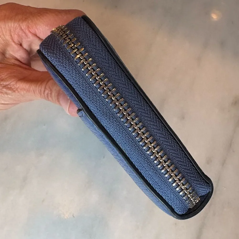 Kate Spade Wallet Leather Blue Jackson Color-block Pebbled Zip-Around Wallet